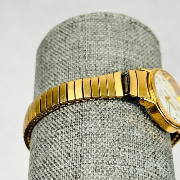 VTG Timex Watch Womens 23mm Gold Tone Expansion White Dial Round New Battery - Picture 4 of 11